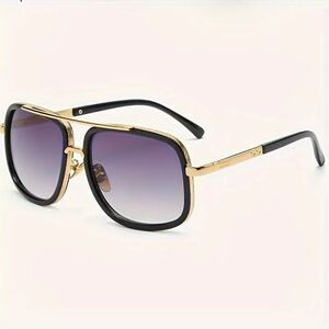 MEN BLACK W/GOLD ACCENTS DOUBLE BEAM FRAME SUNGLASSES